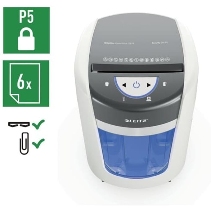Leitz IQ OptiMax Home Office 225 Papierversnipperaar P5 - Micro snippers - 15L - Tot 6 Vel - Wit