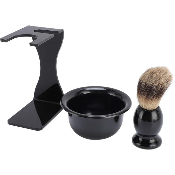 Ensemble de Blaireau pour Hommes Kit de Toilettage de Barbe Portable Blaireau Bol à Mousse et Support black