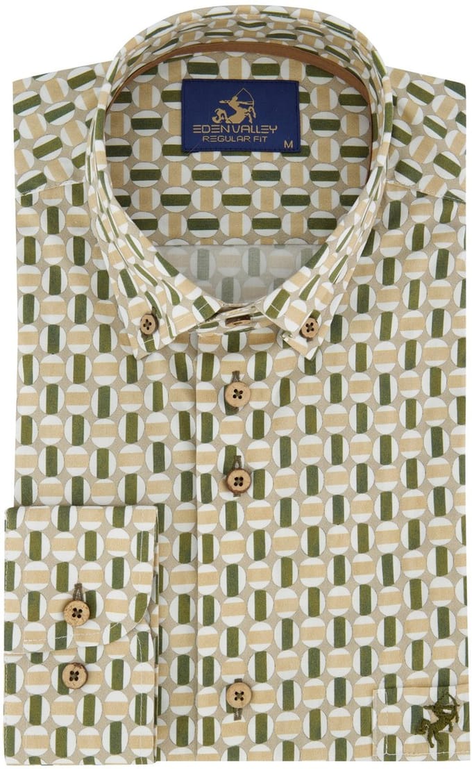 beige regular fit overhemd Eden Valley borstzak katoen geprint