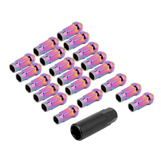 20 stuks M12*1.25 IJzeren Eikel Verlengde Open Einde Wiel Racing Lug Moeren met Sleutel pink