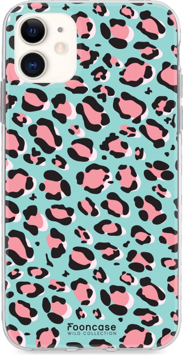 Fooncase Hoesje Geschikt voor iPhone 12 Mini - Shockproof Case - Back Cover / Soft Case - Luipaard / Leopard print / Blauw