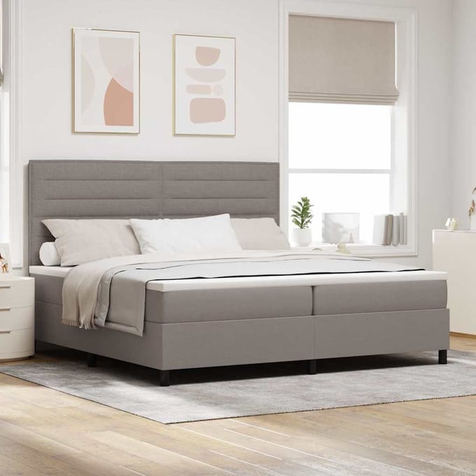 vidaXL - Boxspring - bed - met - hoofdeinde - Taupe - 200 - x - 200 - cm - Stof