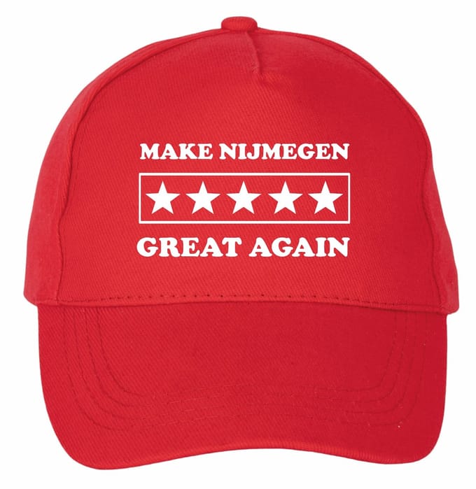 Mijncadeautje - 5 panel - Cap - Verstelbaar - Rode pet van 100% dik geborsteld katoen- unisex - opdruk wit - Make Nijmegen Great again