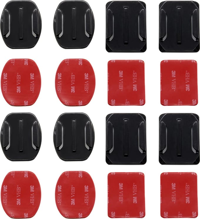8x Actioncam mounts + sticker - 4x flat - 4x curved - gopro - hero - 8/7/6/5/session/4/3/2/1 zwart
