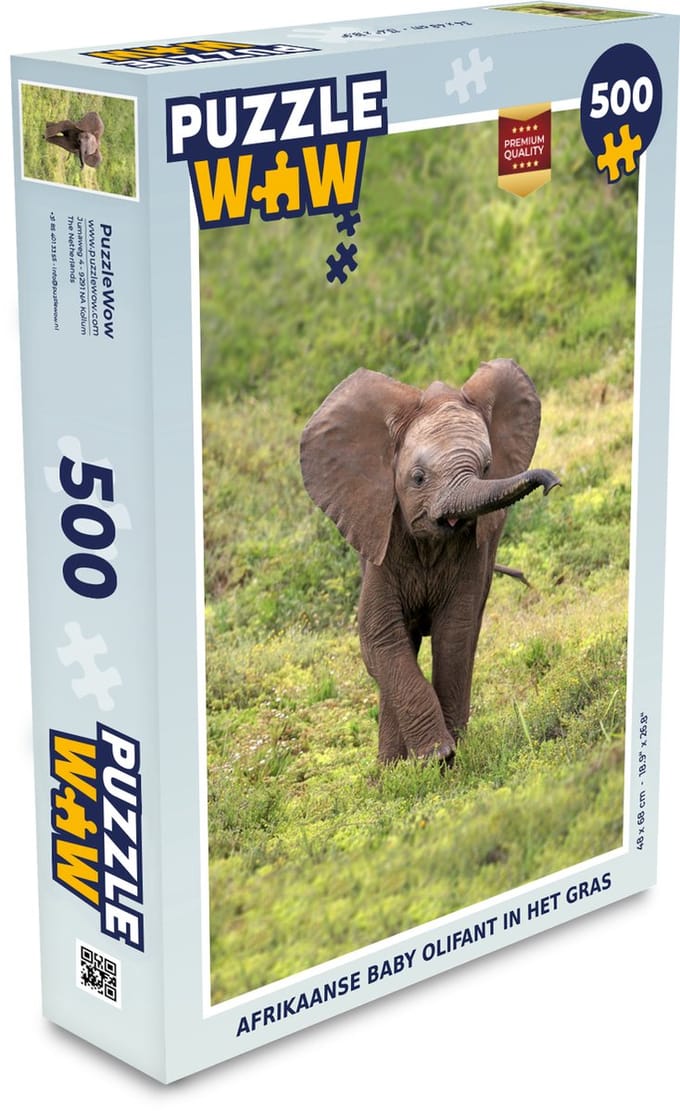 Puzzel Afrikaanse baby olifant in het gras - Legpuzzel - Puzzel 500 stukjes