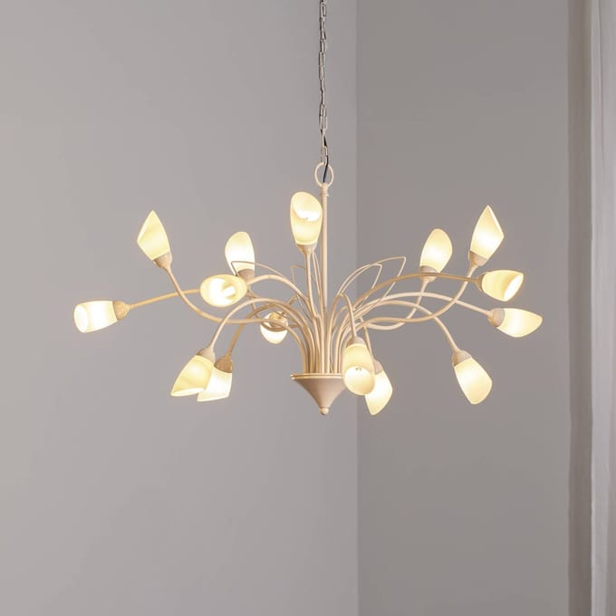 Jupiter Hanglamp Gloriosa, glas, crème, 15 lichtpunten