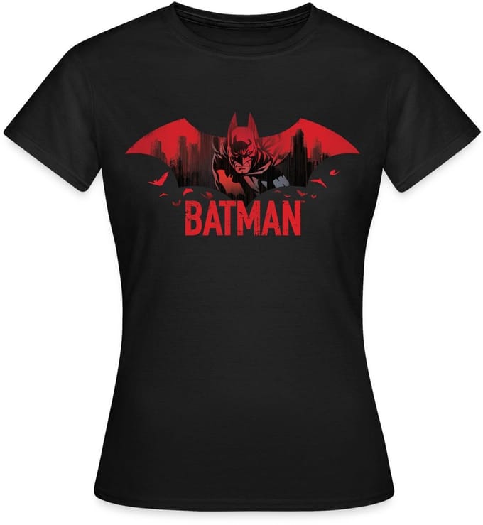Batman Met Vleermuizen En Rood Batman-Logo T-Shirt Dames