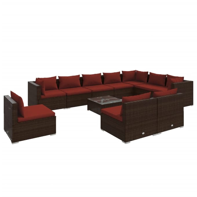 vidaXL - 11-delige - Loungeset - met - kussens - poly - rattan - bruin