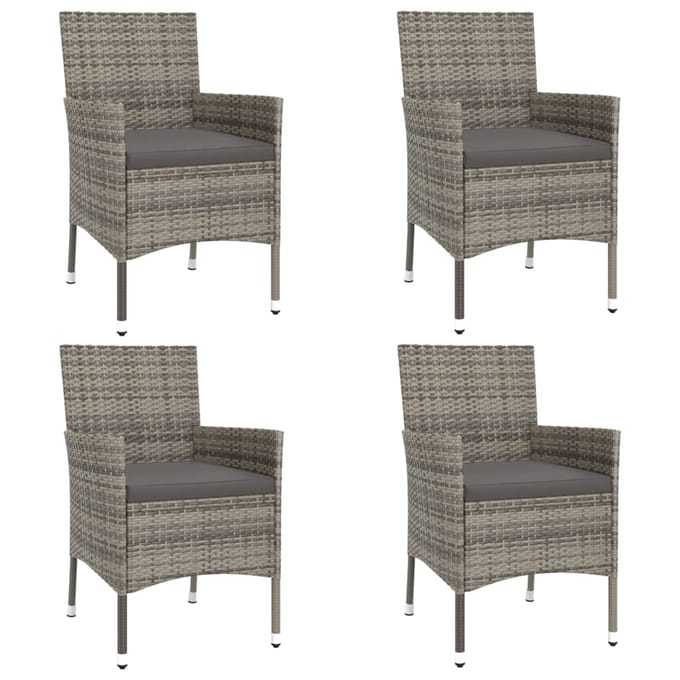 vidaXL - 5-delige - Bistroset - met - kussens - poly - rattan - grijs