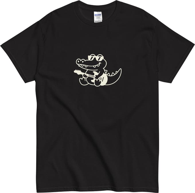 Rock 'n Roll Krokodil Tshirt - Dames Heren - Muziek - Minimalistisch Design - Zwart - L