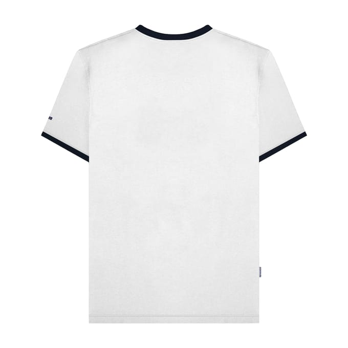 Lambretta Heren SS25 Ringer Logo T-Shirt (Wit/Marineblauw)