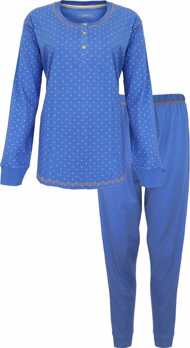 Irresistible Dames Pyjama - Katoen - Polo Sluiting - Blauw - Maat S
