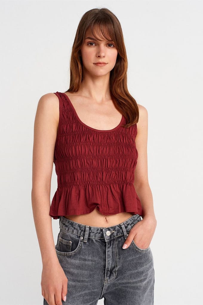 Gestructureerde Katoen-modal Crop Cami Blouse