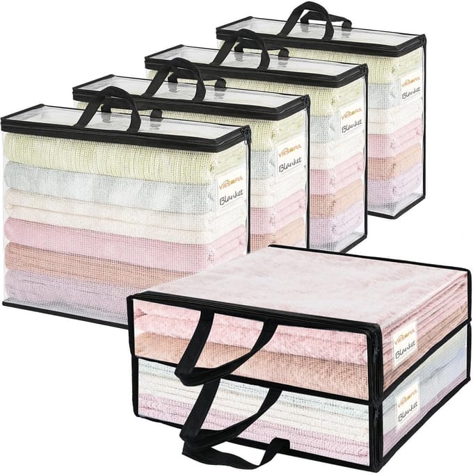 Vieshful 6 Pack Clear Storage Bags with Label, 22L Foldable PVC Mesh, Black - ShopVlot