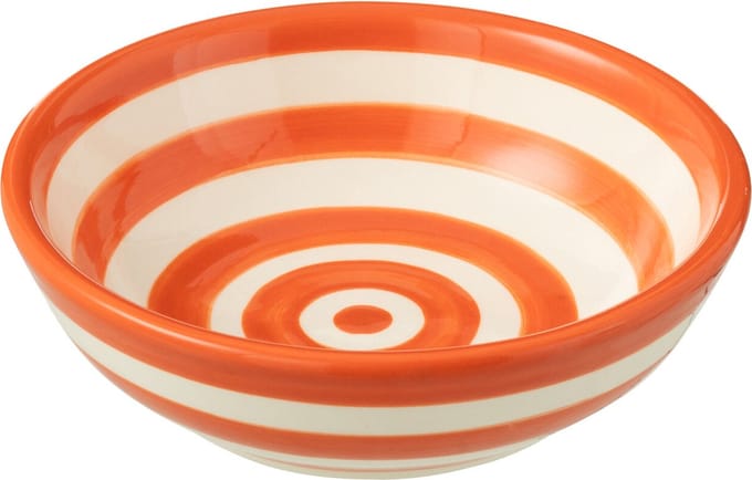J-Line kom Granada Stripes Low - keramiek - wit/oranje - small - Ø 14 cm
