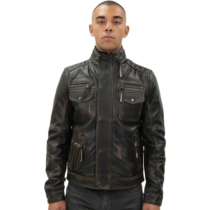 Leren retro bikerjack voor heren, Toronto