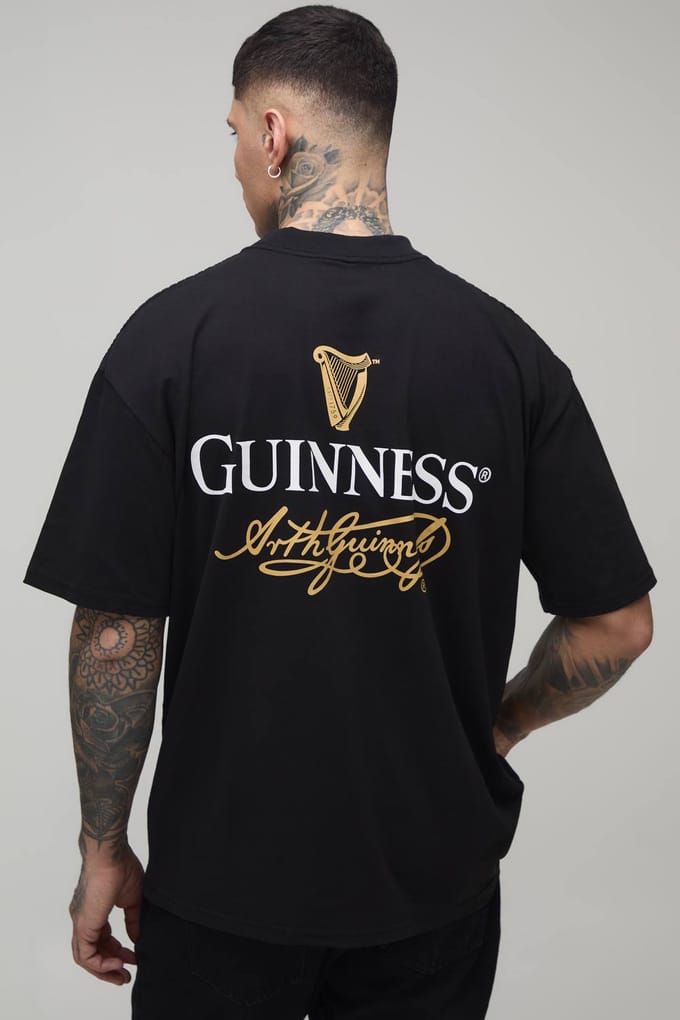 Lang Zwart Oversized T-shirt Met Verlengde Hals En Guinness Licentie Print | Black | Size Medium
