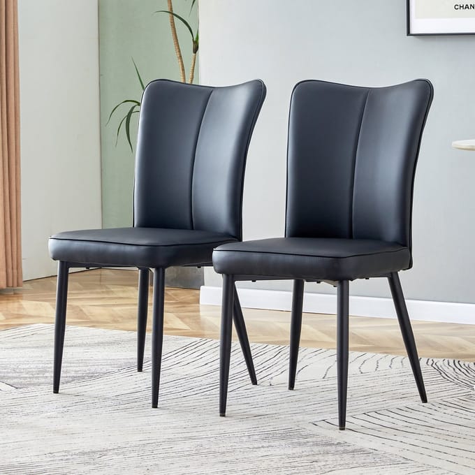 REDOM - Eetkamerstoelen Set Van 2 - Ergonomische Rugleuning - Modern - Metaal En Imitatieleer - Zwart