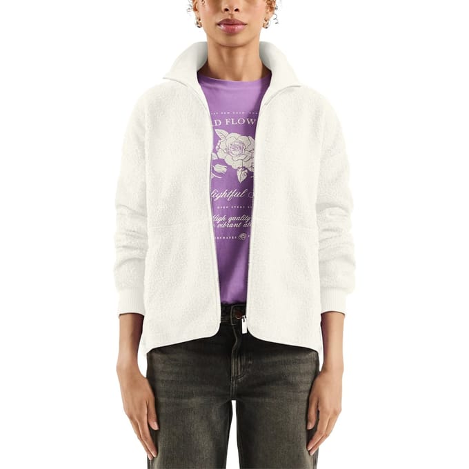 Dames fleece met rits en paspelzakken QS