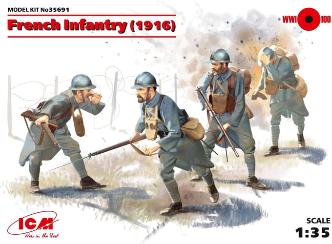 ICM Modelbouwpakket Militaire voertuigen - 35691 French Infantry (1916) (4 figures) Plastic - 1:35 - Modelbouw