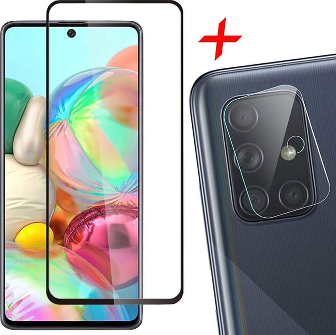 Screenprotector geschikt voor Samsung A71 + Camera Protector - Full Screen Protector