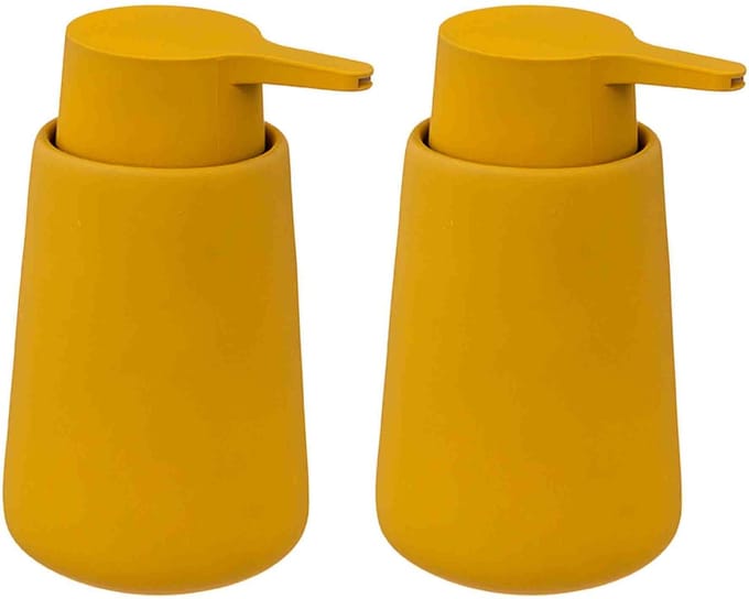 5Five Zeeppompje/dispenser - 2x - keramiek - geel - 250 ml - keuken/toilet/badkamer