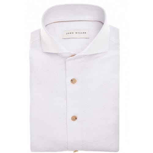 John Miller Overhemd Solid Color Linnen Cutaway Collar Wit / male