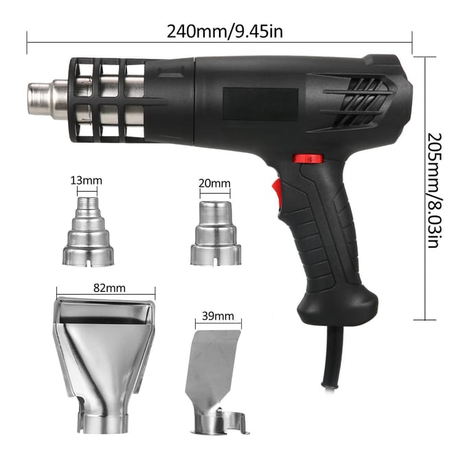 Machine à air chaud 1600-2000W, kit de chauffage à air chaud avec double réglage de la température (122 ℉ ~ 1012 ℉) UK Plug