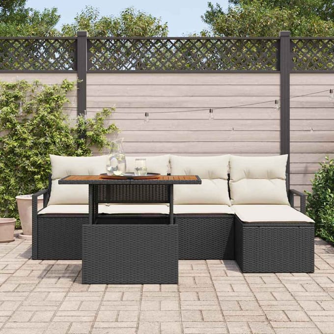vidaXL - Tuinbank - Set - 6 - st - Zwart - poly - rattan