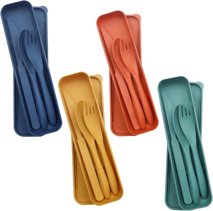 Bestekset - Reisbestek - Draagbaar plastic bestek - Campingbestekset - Herbruikbaar - Geschikt voor kamperen en school - 4-pack