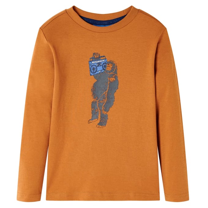 vidaXL - Kindershirt - met - lange - mouwen - 128 - donkerokerkleurig
