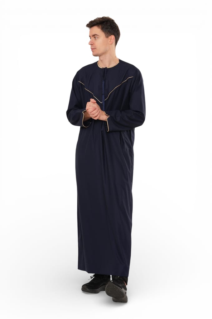 Heren Ramadan Marineblauw Marokkaanse Jubba Robe Djellaba Eid Thobe - TT-007
