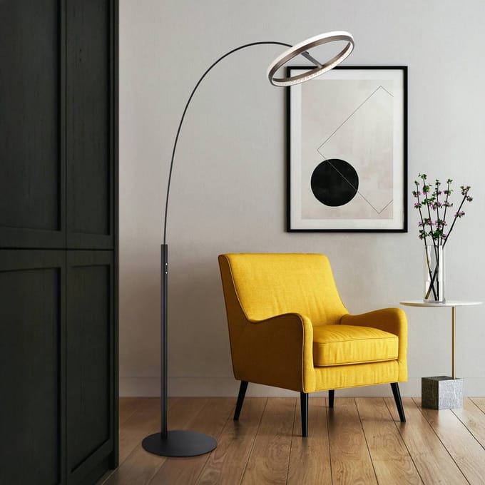 Globo Della LED vloerlamp, hoogte 190 cm, zwart/donkergrijs, metaal