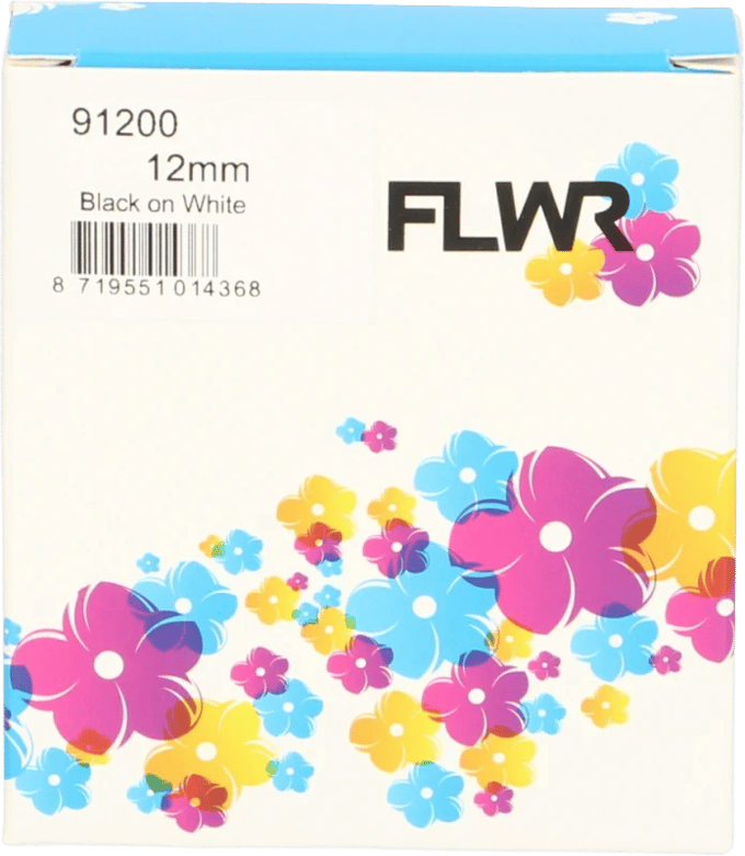 FLWR - Printetiket / 91200 / 91220 / Zwart op Wit - geschikt voor Dymo