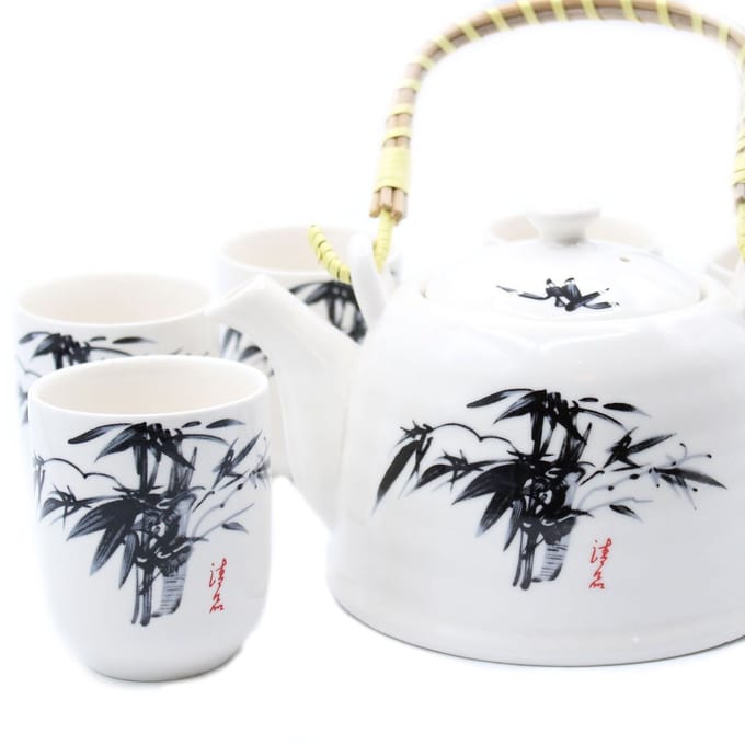 Kruidenthee Servies - Blauw Oosters - Theepot Met Metalen Zeef + 6 kopjes