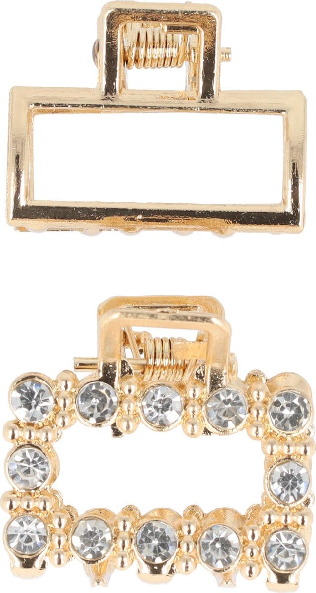 Haarsoires Haarspeld Haarklem 2,5cm – Rechte Vorm met Strass Steentjes – Metaal – Goud – Set van 2