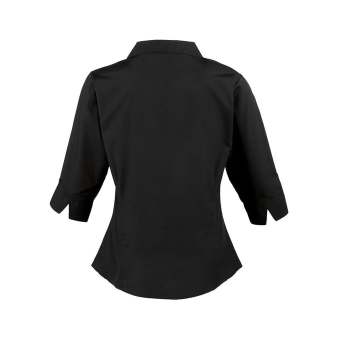 Premier Dames/Dames Poplin 3/4 Mouw Shirt (Zwart)