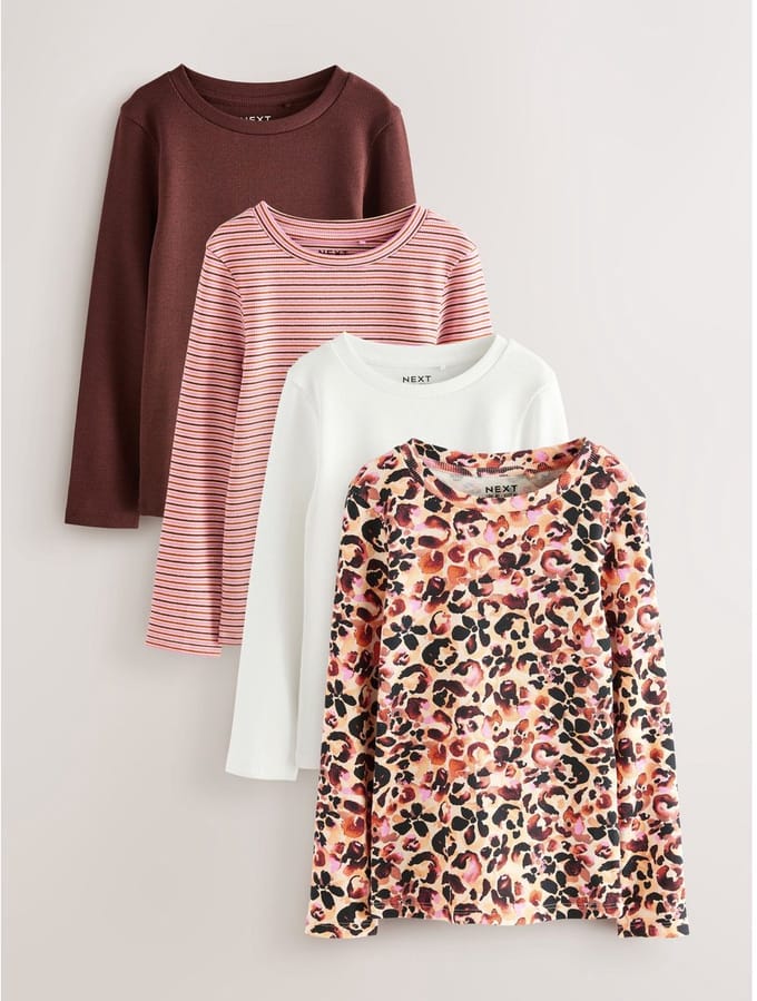 Next - Meisjes - Set van 4 geribbelde T-shirts met lange mouwen - Dierenprint