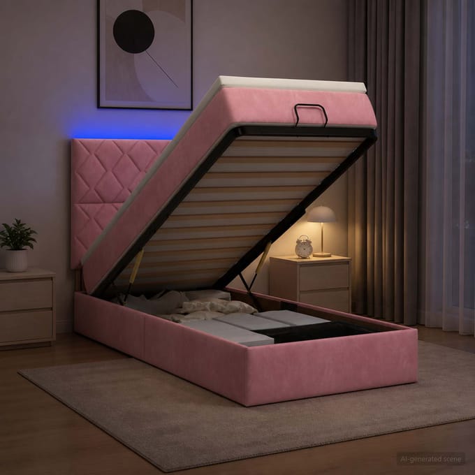 vidaXL - Ottomaanse - Bed - met - Matras - en - LED - Roze - 90 - x - 190 - cm - fluweel