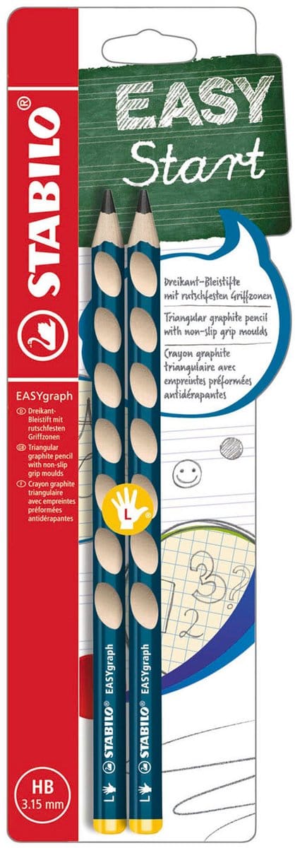 STABILO EASYgraph - Ergonomische Grafietpotlood - Linkshandig - HB Hardheid - Petrol - 2 Stuks