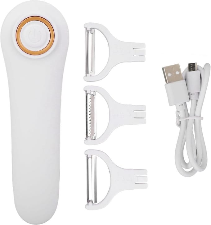 Elektrische Dunschiller Set - Keuken Gadget - Groente Fruit Snijden - Drie Wisselkoppen - 239 gram - Wit