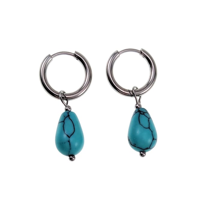 ∅14mm x 2mm Oorringen Dames - Gepolijst RVS - Turquoise Drop Stone Dangle Oorbellen