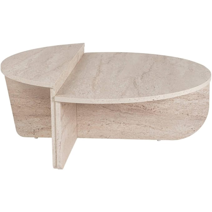 Vente-unique Set van 2 salontafels - Beige travertijneffect - ALOEVA L 90 cm x H 30 cm x D 90 cm