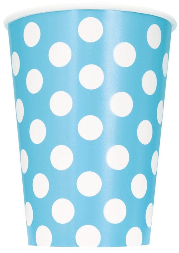 UNIQUE - 6 blauwe papieren bekertjes met stippen 354 ml