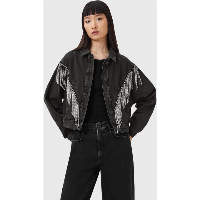 AllSaints Marlene Emb Jacket Black Taglia: 2 | Giacche di jeans Outlet | Donna | Nero