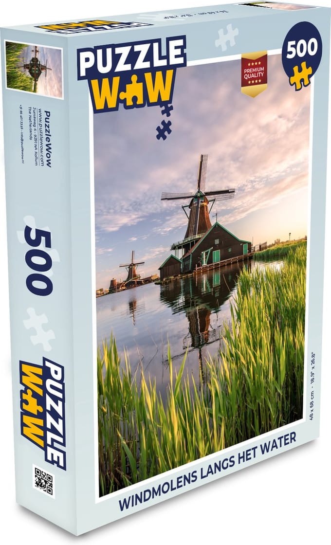 Puzzel Windmolens langs het water - Legpuzzel - Puzzel 500 stukjes
