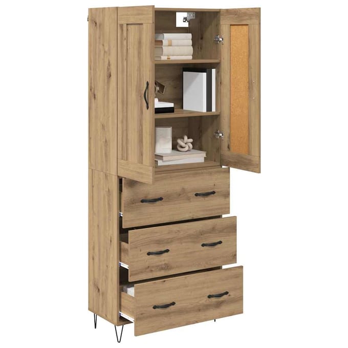 vidaXL - Highboard - Artisan - Eiken - 69,5 - x - 34 - x - 180 - cm - Bewerkt - hout