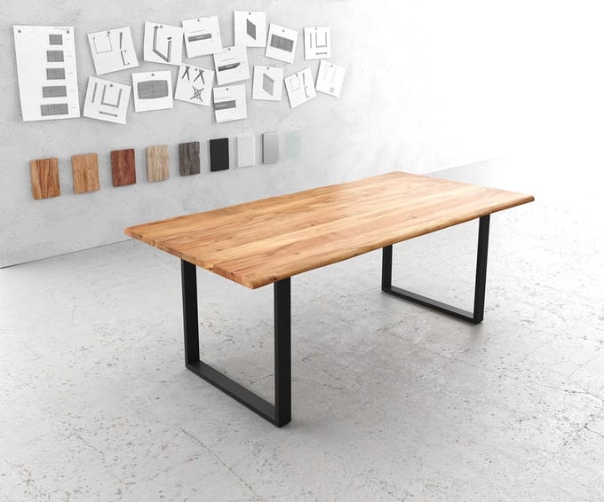 Eettafel Edge acacia natuur 200x100 metaal zwart Live-Edge