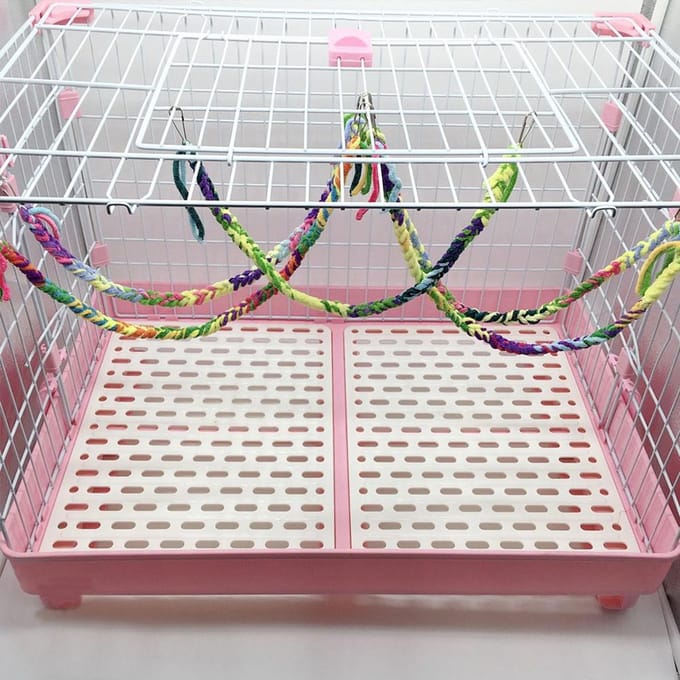 Katoenen Touw Net Hangmat voor Hamsters Papegaaien Parkieten Kooi wit