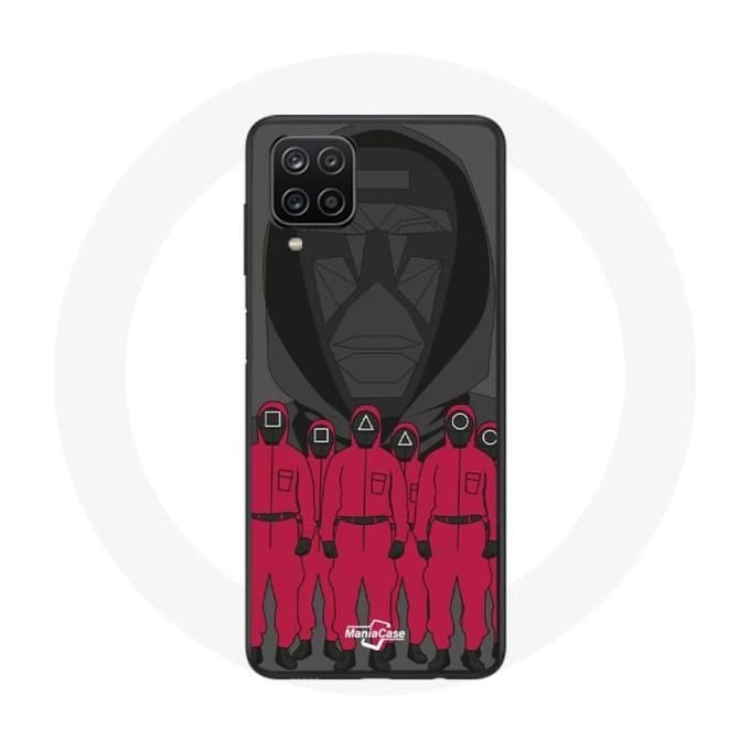 Coque Samsung Galaxy A12 Squid Game Affiche masques personnages